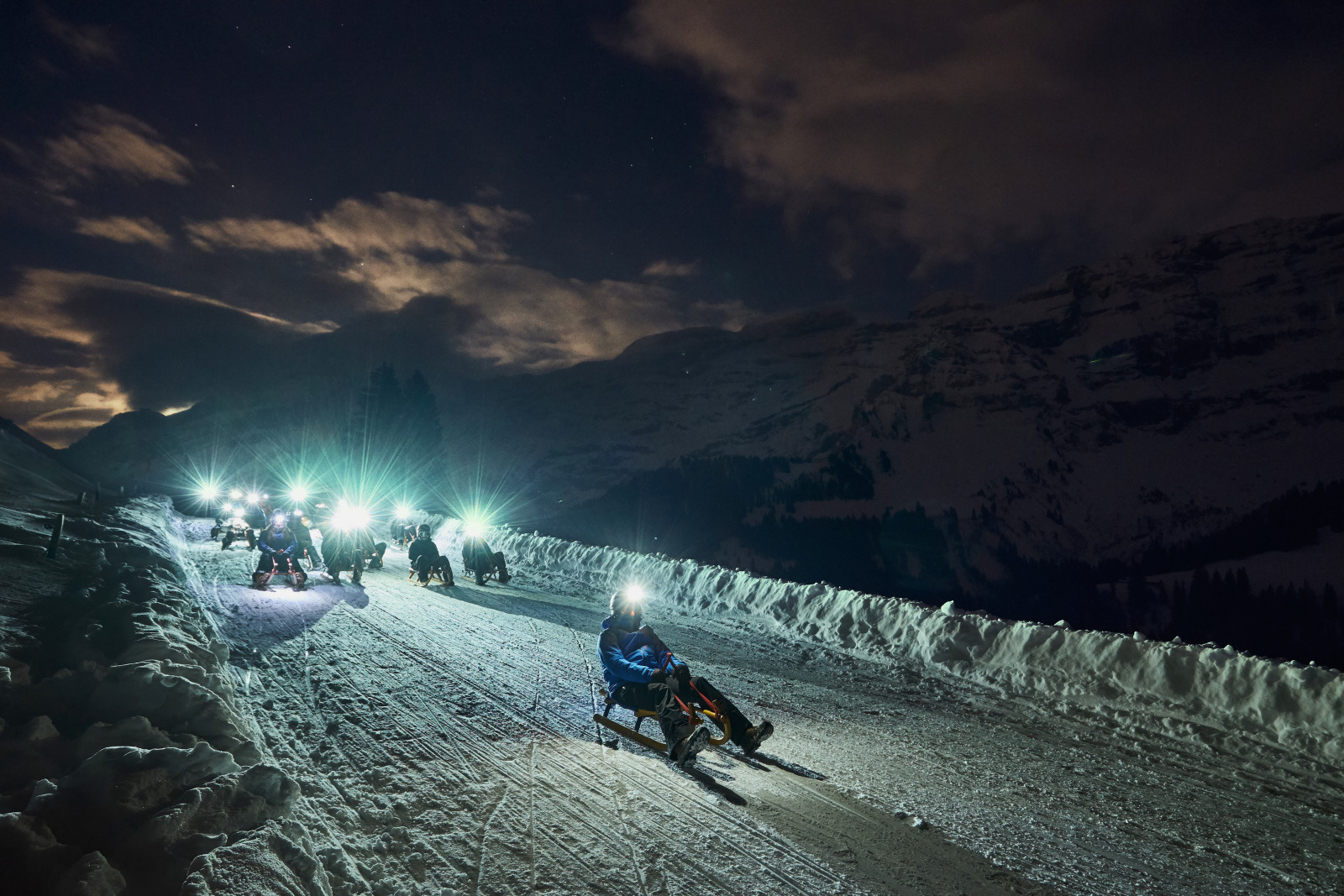 Luge nocturne aux Diablerets, Alpes Vaudoises, ©Matthias Lehmann